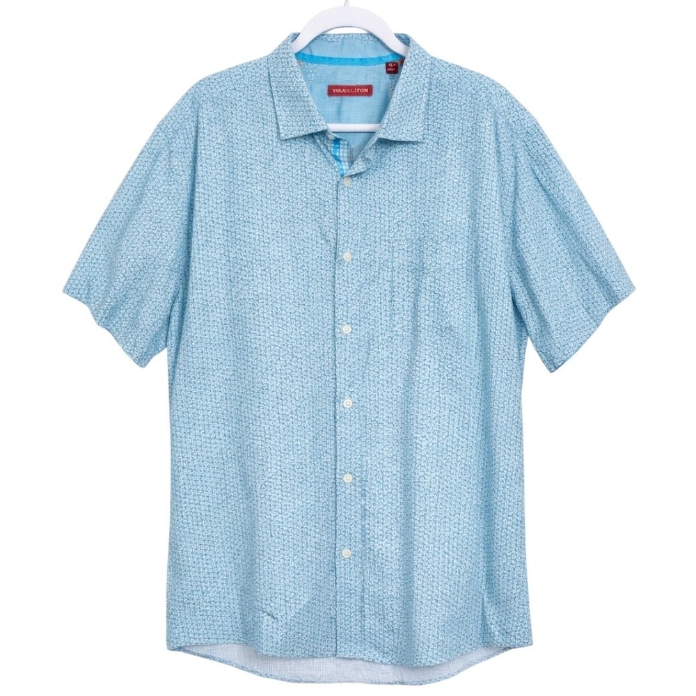 Saks Fifth Avenue Blue Button Down Short Sleeve Shirt XXL Coastal Preppy Casual